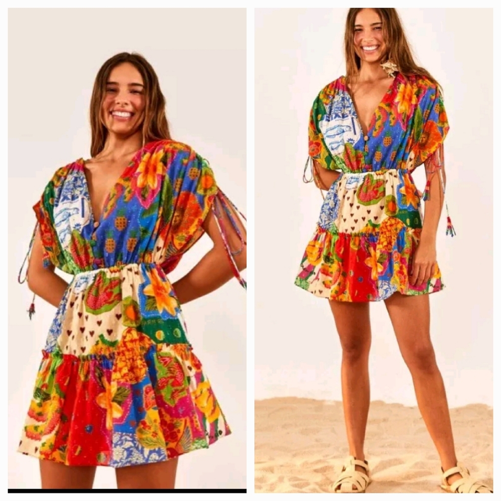 Farm Rio Floral Fish Lobster Hearts Minidress